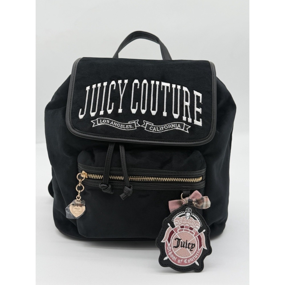($89 MSRP) Juicy Couture University Backpack Black Velour Liquorice Y2K Style